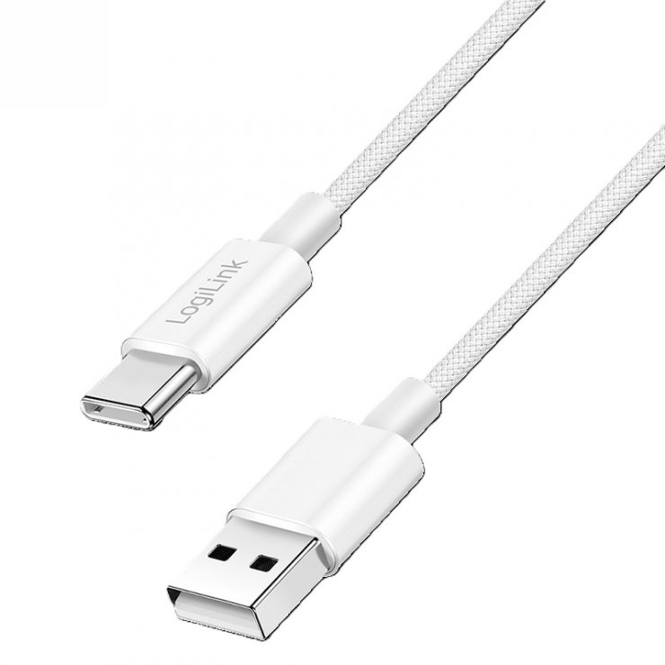 Imagine Cablu USB-A 2.0 la USB type C 60W T-T 0.15m Alb, Logilink CU0319
