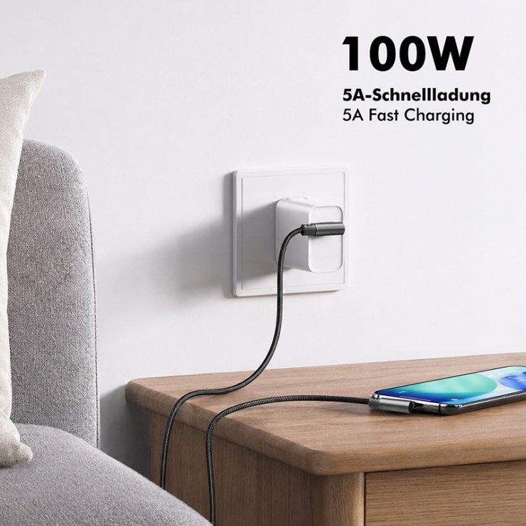 Imagine Cablu USB 2.0 type C T-T unghi/unghi 90 grade 100W 0.5m brodat Negru, Logilink CU0460