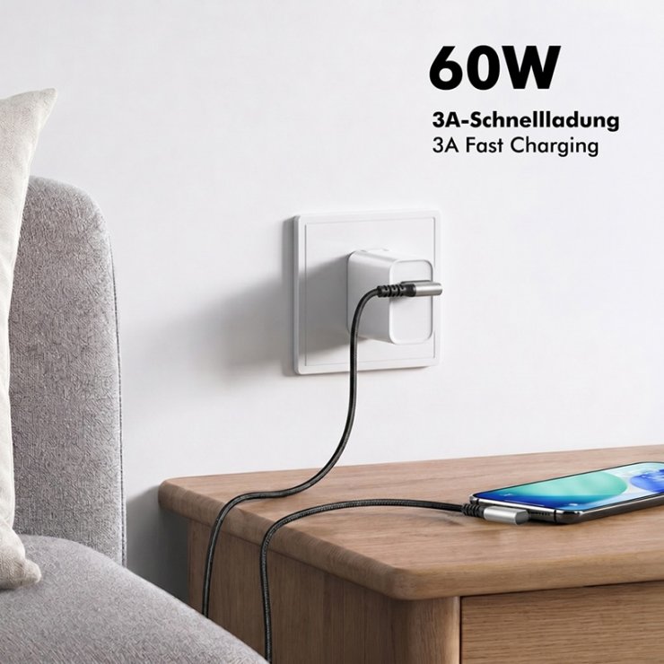 Imagine Cablu USB-A 3.0 la USB type C T-T unghi/unghi 90 grade 60W 1.5m brodat Negru, Logilink CU0472
