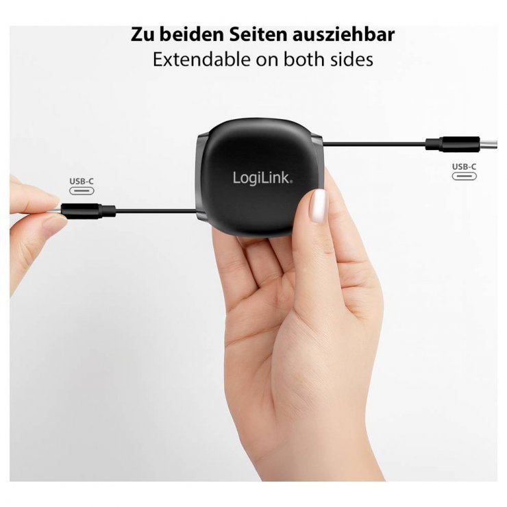 Imagine Cablu USB 2.0 type C T-T 1m retractabil Negru, Logilink CU0500