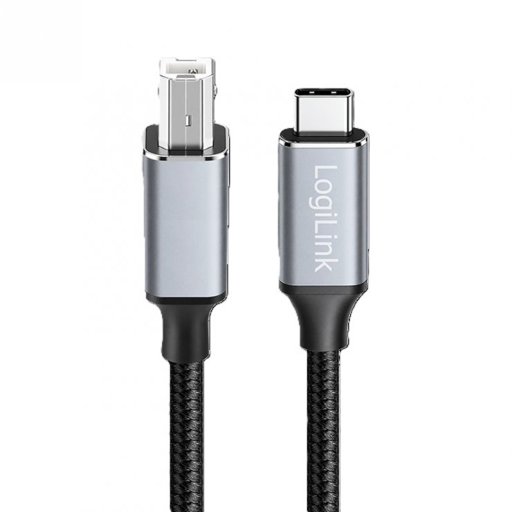 Imagine Cablu USB 2.0 type C la USB-B T-T 3m Negru, Logilink CU0516