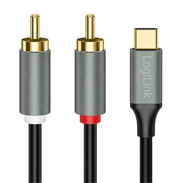 Imagine Cablu audio USB type C la 2 x RCA 2m Negru, Logilink CUA0142