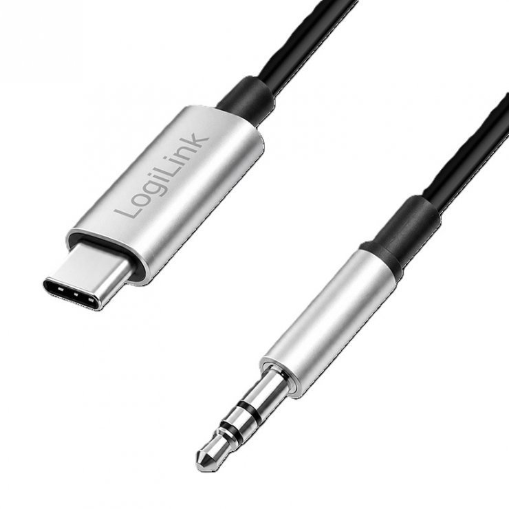 Imagine Cablu audio USB type C la jack stereo 3.5mm DAC 1m Negru, Logilink CUA0150