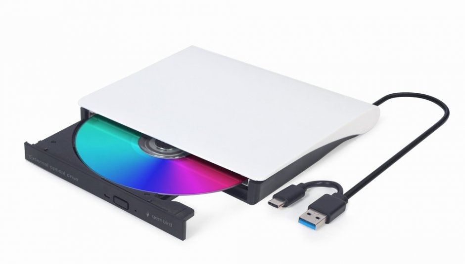 Imagine DVD-RW extern la USB-A/USB type C Alb/Negru, Gembird DVD-USB-031-BW