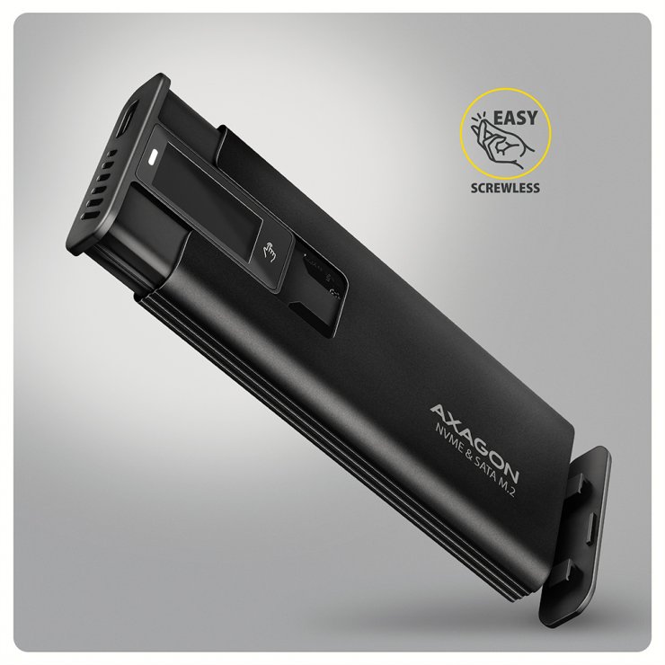 Imagine Rack extern USB type C 10Gbps la M.2 NVMe & SATA SSD cu display, Axagon EEM2-SD2B