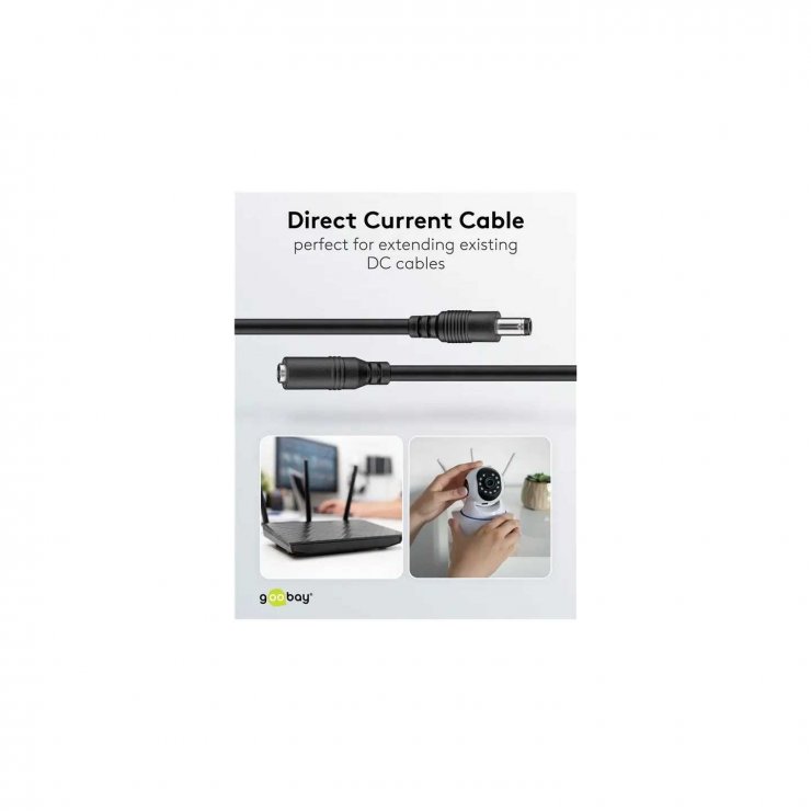 Imagine Cablu prelungitor alimentare DC 5.5x2.5mm T-M 5m Negru, Goobay G76673