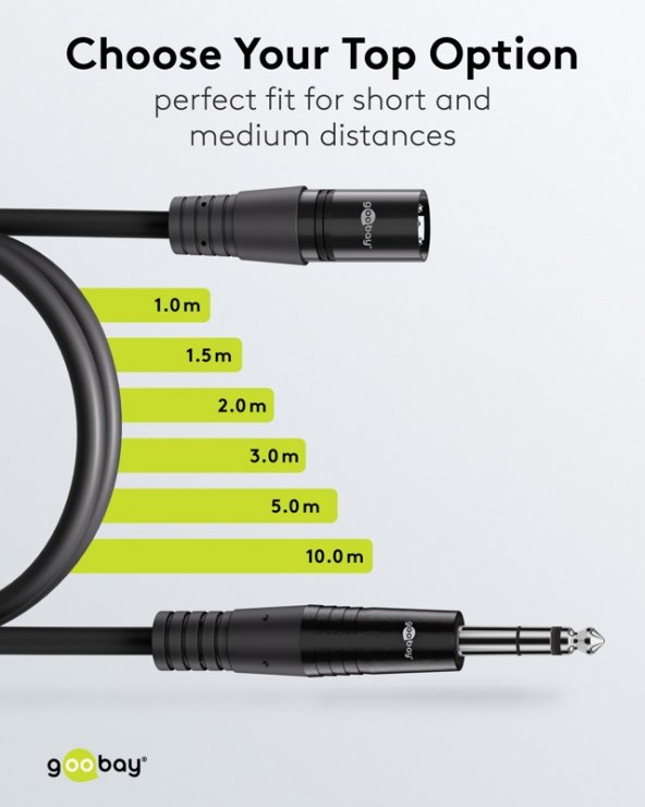 Imagine Cablu audio XLR 3 pini la jack stereo 6.35mm T-T 1m Negru, Goobay G80049