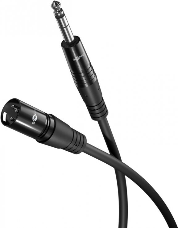 Imagine Cablu audio XLR 3 pini la jack stereo 6.35mm T-T 2m Negru, Goobay G80050