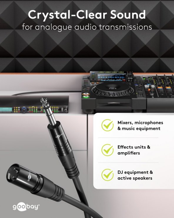 Imagine Cablu audio XLR 3 pini la jack stereo 6.35mm T-T 2m Negru, Goobay G80050