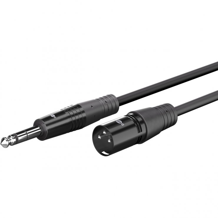 Imagine Cablu audio XLR 3 pini la jack stereo 6.35mm T-T 1.5m Negru, Goobay G80361