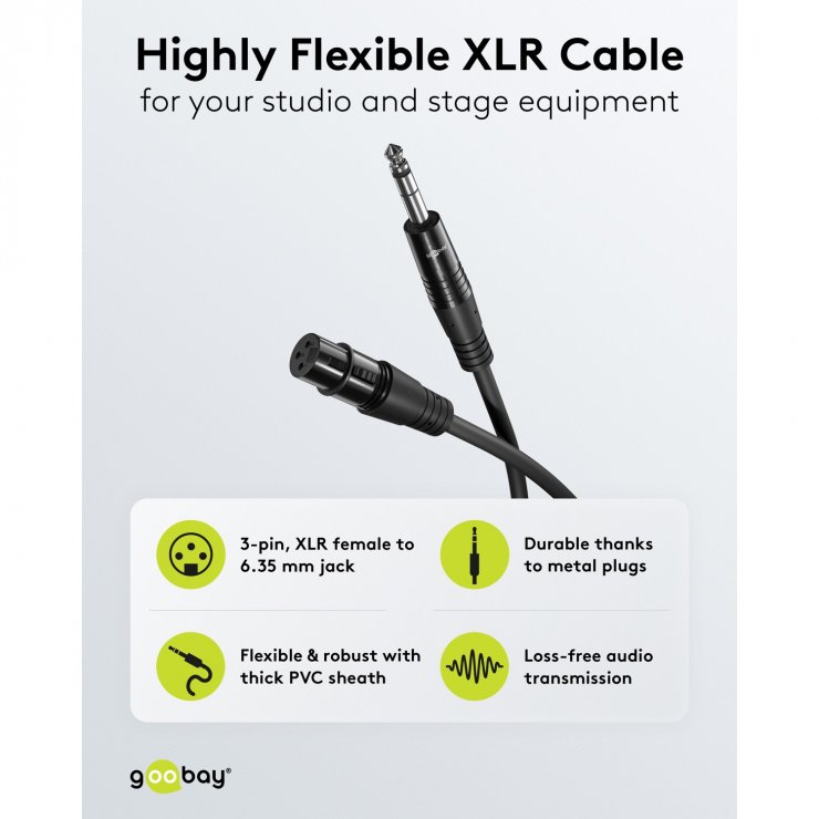 Imagine Cablu audio XLR 3 pini la jack mono 6.35mm M-T 3m, Goobay G80799