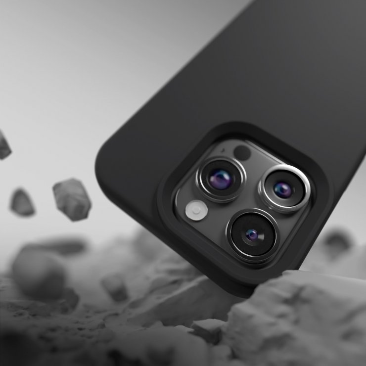 Imagine Husa pentru iPhone 15 Pro Max compatibil MagSafe Silicon Negru, Etteri Silicone Mag