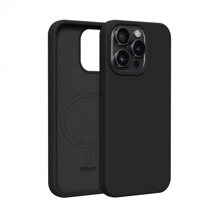 Imagine Husa pentru iPhone 15 Pro Max compatibil MagSafe Silicon Negru, Etteri Silicone Mag
