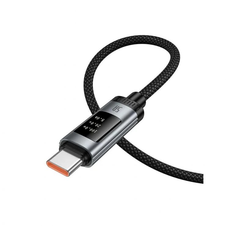 Imagine Cablu USB 2.0 type C la USB type C 240W cu display 1.2m Negru, Hoco U148