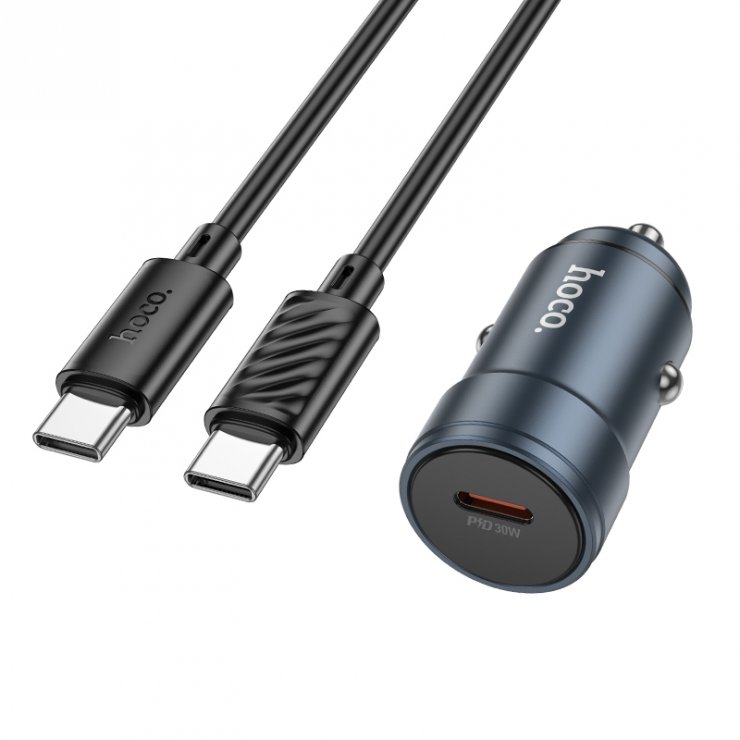Imagine Incarcator auto USB-C 30W + cablu USB type C Glorious metal Gri, HOCO Z57