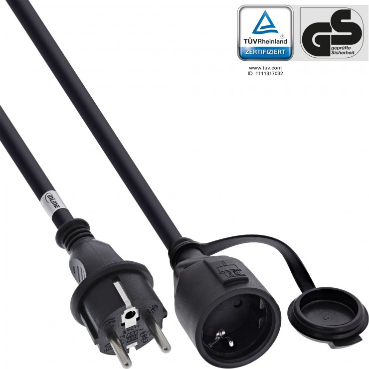 Imagine Cablu prelungitor Schuko exterior IP44 T-M 5m Negru, InLine IL16005S