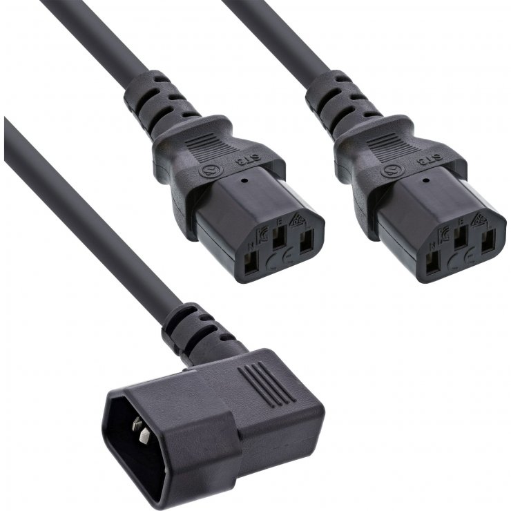 Imagine Cablu alimentare C14 la 2 x C13 unghi/drept 1.8m Negru, InLine IL16633A