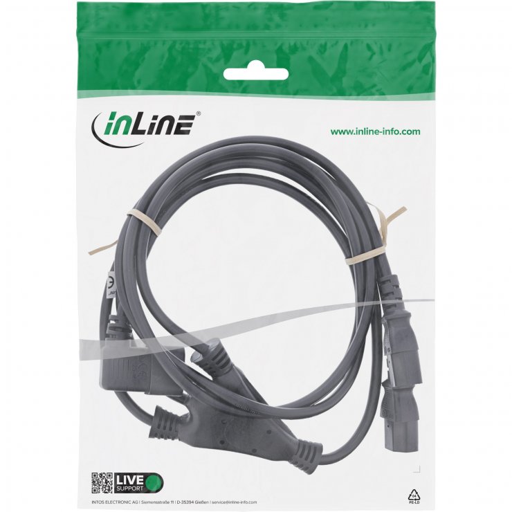 Imagine Cablu alimentare C14 la 2 x C13 unghi/drept 1m Negru, InLine IL16633B