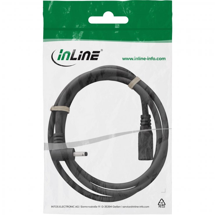 Imagine Cablu prelungitor alimentare DC 3.5x1.35mm M-T drept/unghi 1m Negru, InLine IL26901P