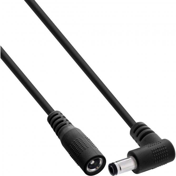 Imagine Cablu prelungitor alimentare DC 5.5x2.1mm M-T drept/unghi 2m Negru, InLine IL26902L