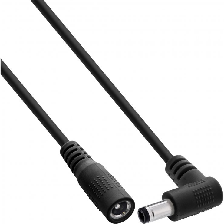 Imagine Cablu prelungitor alimentare DC 5.5x2.5mm M-T drept/unghi 5m Negru, InLine IL26905J