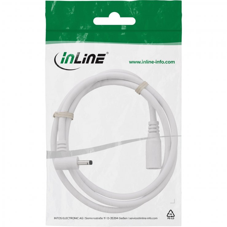 Imagine Cablu prelungitor alimentare DC 3.5x1.35mm M-T drept/unghi 0.5m Alb, InLine IL26955Q