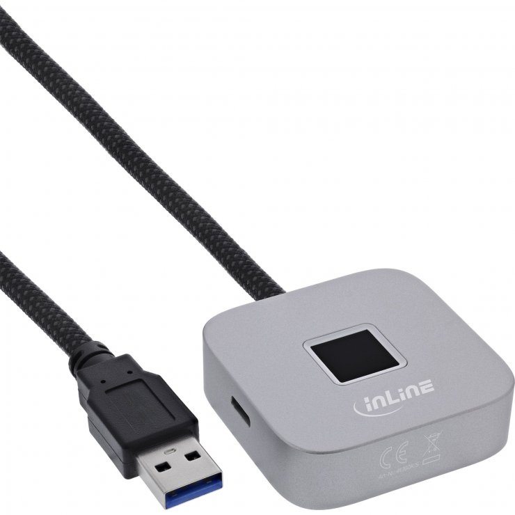 Imagine Cititor amprenta USB-A + HUB USB-A + USB type C 1.5m Silver, InLine IL41360K