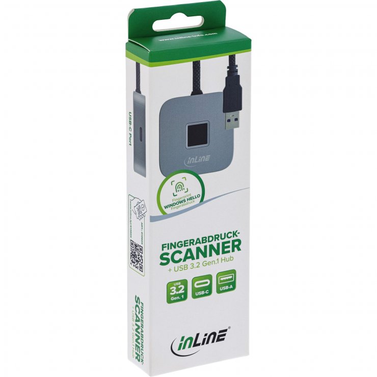 Imagine Cititor amprenta USB-A + HUB USB-A + USB type C 1.5m Negru, InLine IL41360S