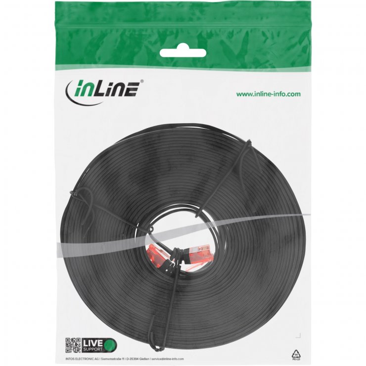 Imagine Cablu de retea RJ45 flat Cat.6 UTP 10m Negru, InLine IL71600S