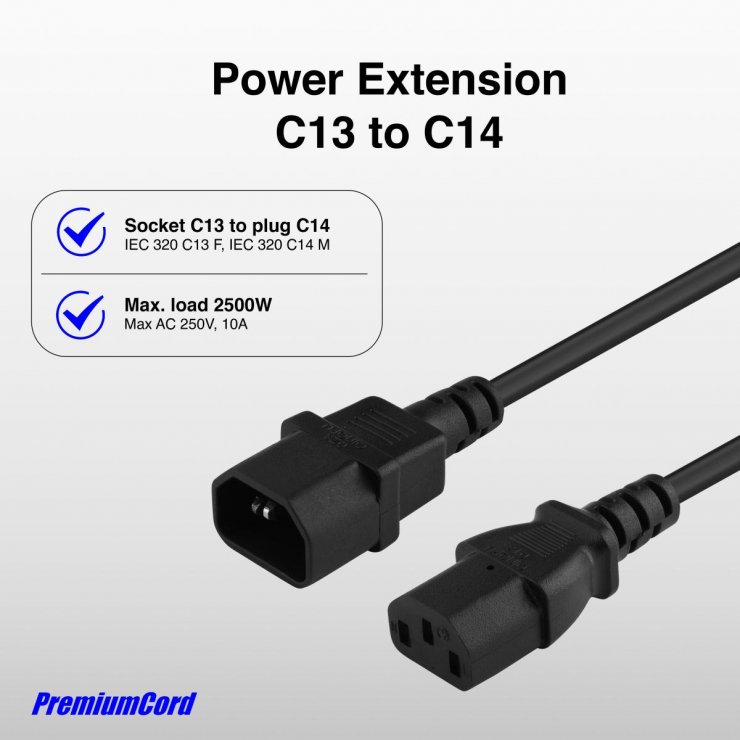 Imagine Cablu prelungitor alimentare IEC C13 la C14 7m Negru, kps7