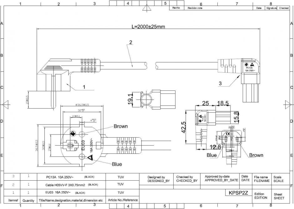 Imagine Cablu de alimentare PC Shuko la IEC C13 unghi 90 grade jos 2m Negru, kpsp2z