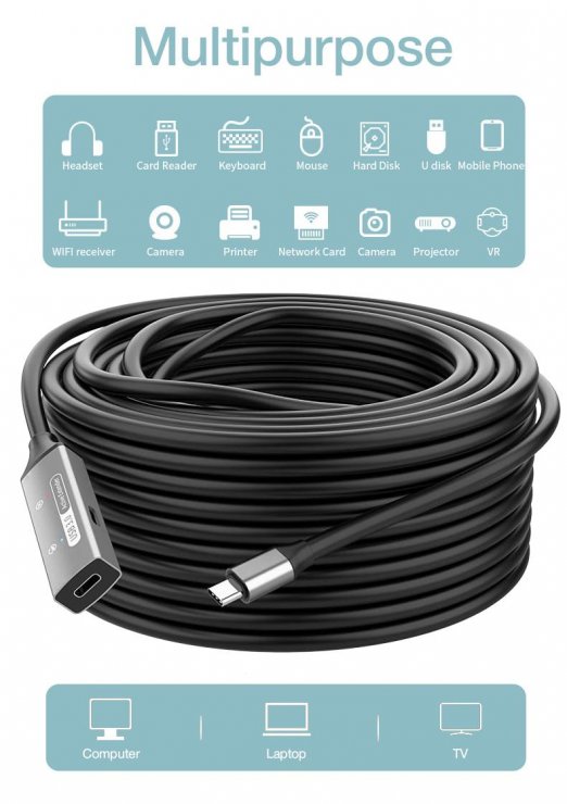 Imagine Cablu prelungitor USB 3.2 type C activ cu alimentare T-M 30m, ku31rep30al