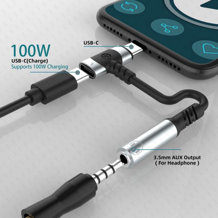 Imagine Adaptor audio USB type C la jack 3.5mm DAC T-M + alimentare USB-C brodat 12cm, ku31zvuk05