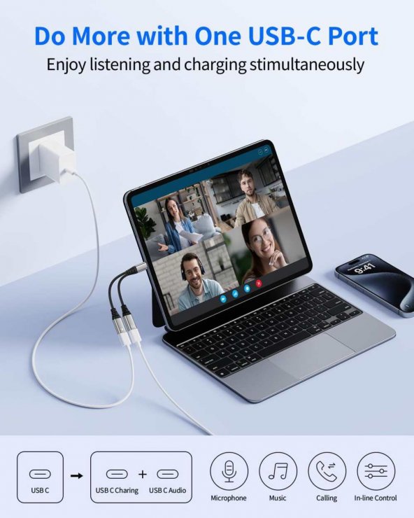 Imagine Splitter USB type C la 2 x USB type C incarcare + audio T-M DAC, ku31zvuk06