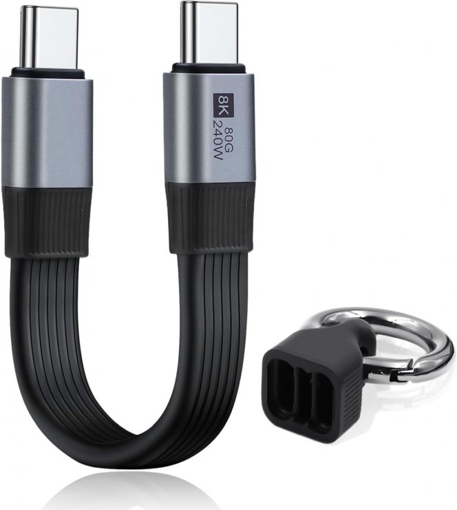 Imagine Cablu breloc USB4 type C flat 8K60Hz 240W T-T 0.13m Negru, ku4fa2