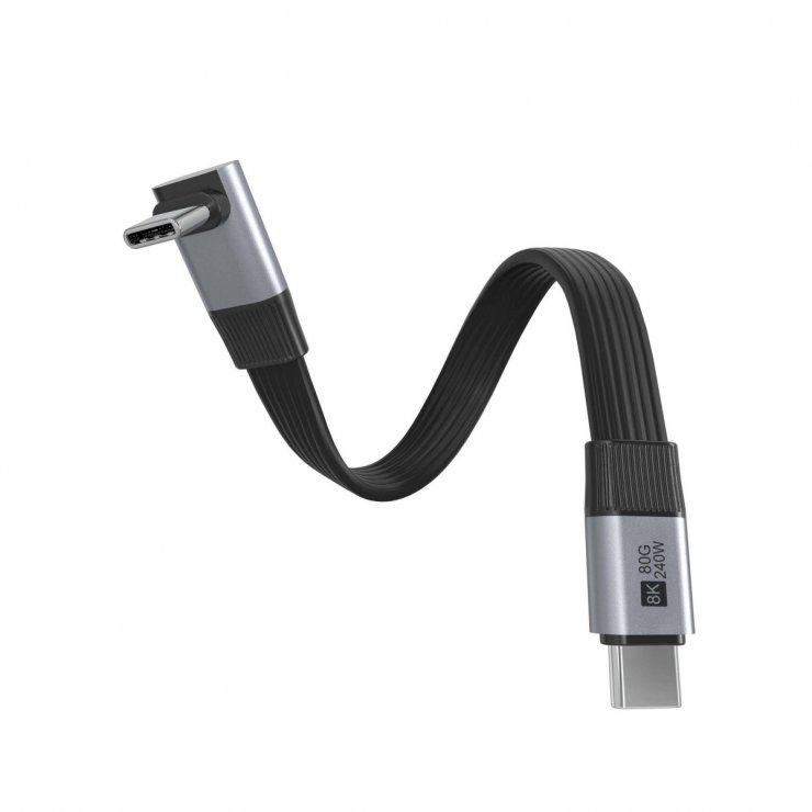 Imagine Cablu USB4 type C flat 8K60Hz 240W drept/unghi T-T 0.13m Negru, ku4fa3