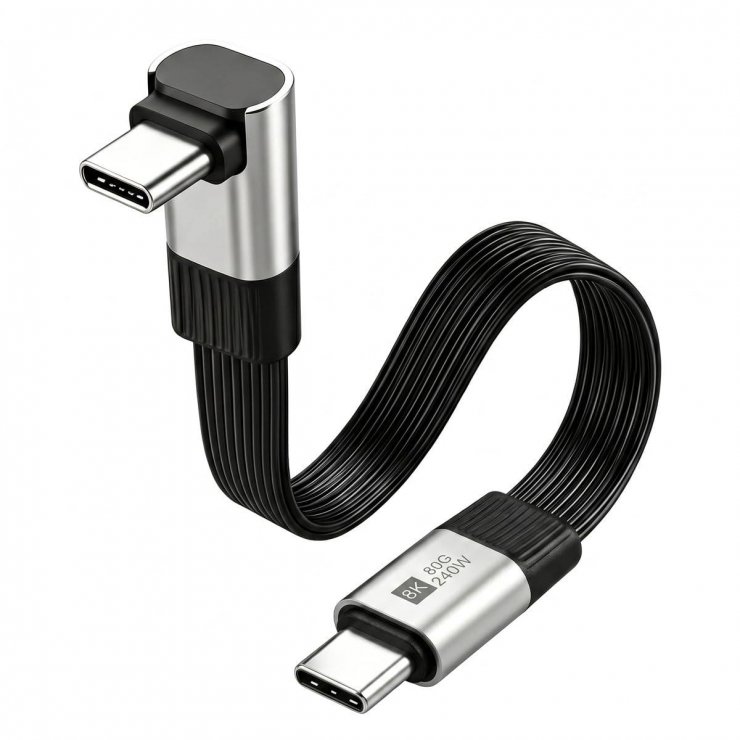 Imagine Cablu USB4 type C flat 8K60Hz 240W drept/unghi T-T 0.13m Negru, ku4fa3