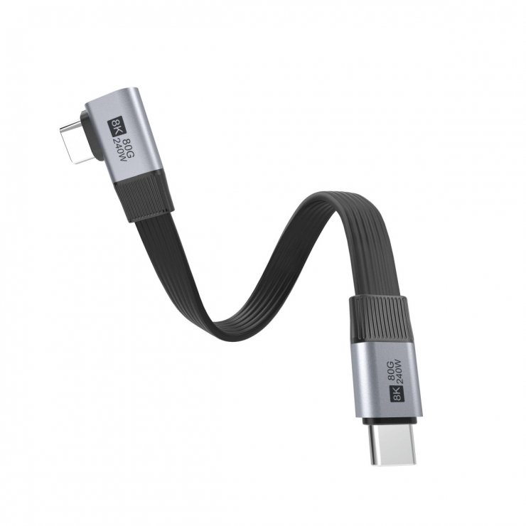 Imagine Cablu USB4 type C flat 8K60Hz 240W drept/unghi T-T 0.13m Negru, ku4fa5