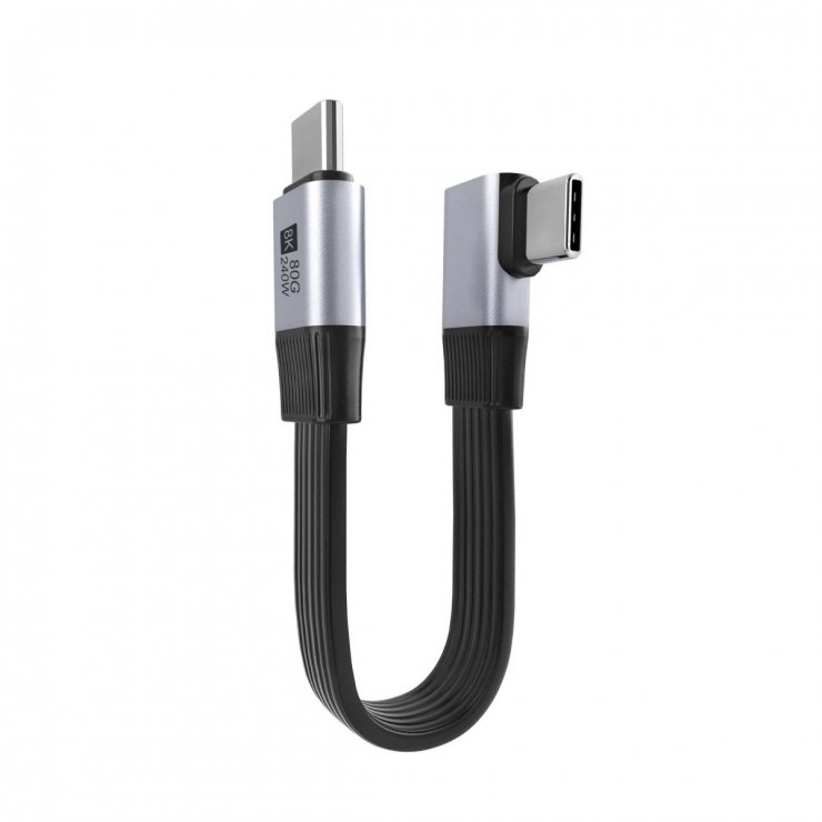 Imagine Cablu USB4 type C flat 8K60Hz 240W drept/unghi T-T 0.13m Negru, ku4fa5