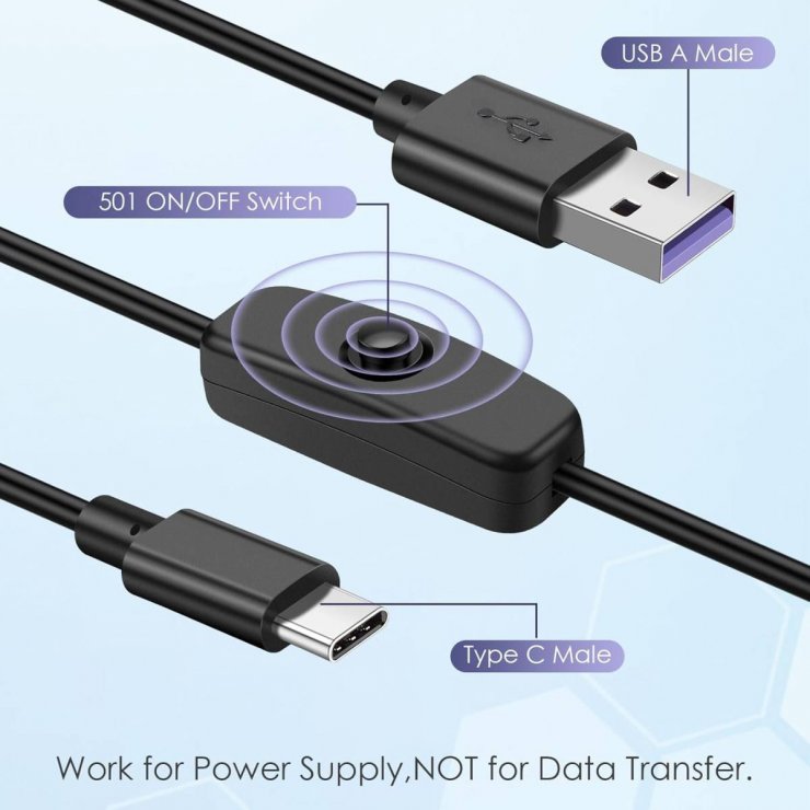 Imagine Cablu de incarcare USB-A la USB type C cu switch ON/OFF T-T 1m Negru, kupaasw2