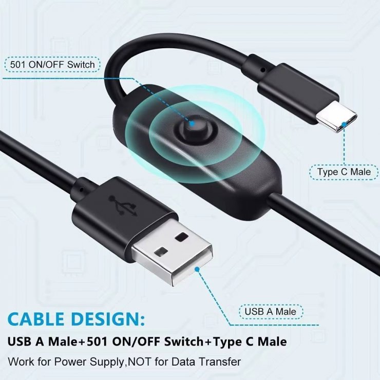 Imagine Cablu de incarcare USB-A la USB type C cu switch ON/OFF T-T 1m Negru, kupaasw2