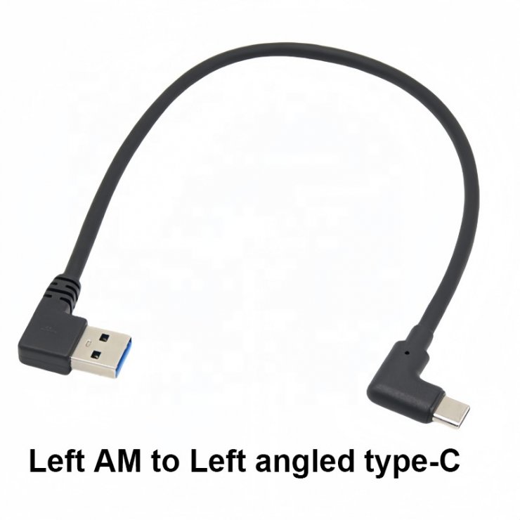 Imagine Cablu USB 3.2-A la USB type C T-T unghi/unghi 90 grade 0.2m Negru, kur31-44