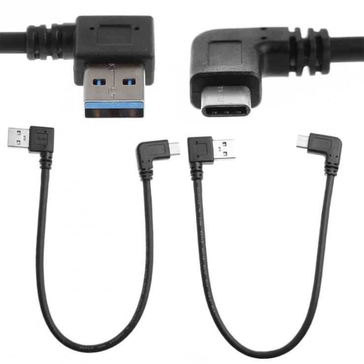 Imagine Cablu USB 3.2-A la USB type C T-T unghi/unghi 90 grade 0.2m Negru, kur31-44
