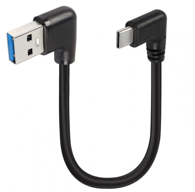 Imagine Cablu USB 3.2-A la USB type C T-T unghi/unghi 90 grade 0.2m Negru, kur31-44