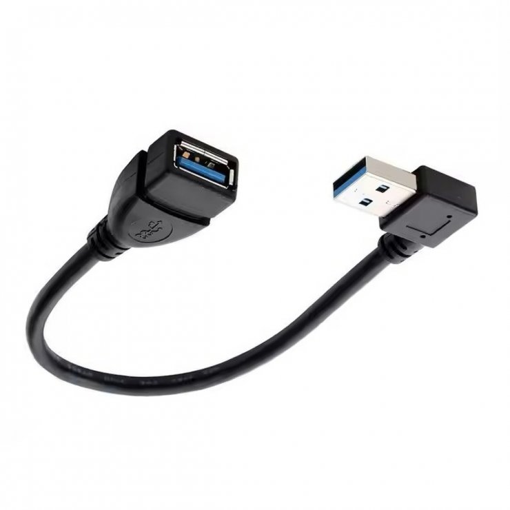Imagine Cablu prelungitor USB 3.2-A T-M unghi/drept 0.2m Negru, kur31-46