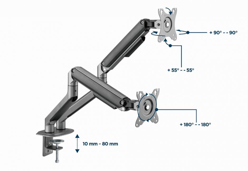 Imagine Suport 2 x monitor max 17-32" montare masa, Gembird MA-DA2-05