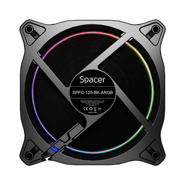 Imagine Ventilator PC 120x120x25 mm ARGB 3/4 pini Negru, Spacer SPFC-120-BK-ARGB