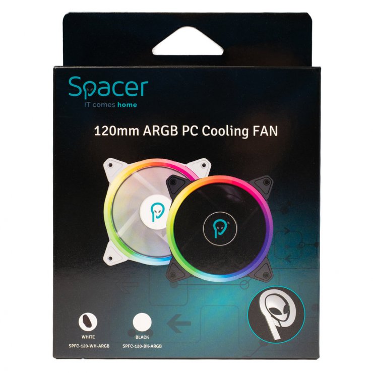 Imagine Ventilator PC 120x120x25 mm ARGB 3/4 pini Alb, Spacer SPFC-120-WH-ARGB