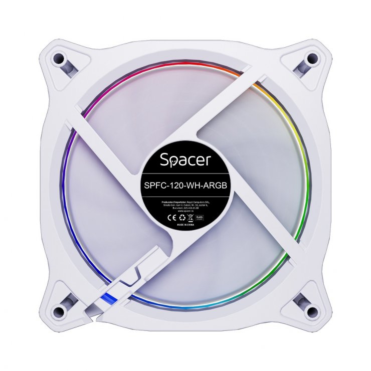 Imagine Ventilator PC 120x120x25 mm ARGB 3/4 pini Alb, Spacer SPFC-120-WH-ARGB