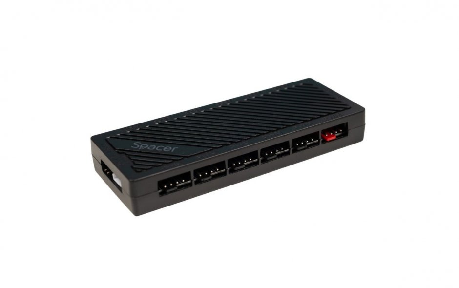 Imagine HUB pentru 6 ventilatoare ARGB magnetic Negru, Spacer SPFC-ARGB-BK-6F